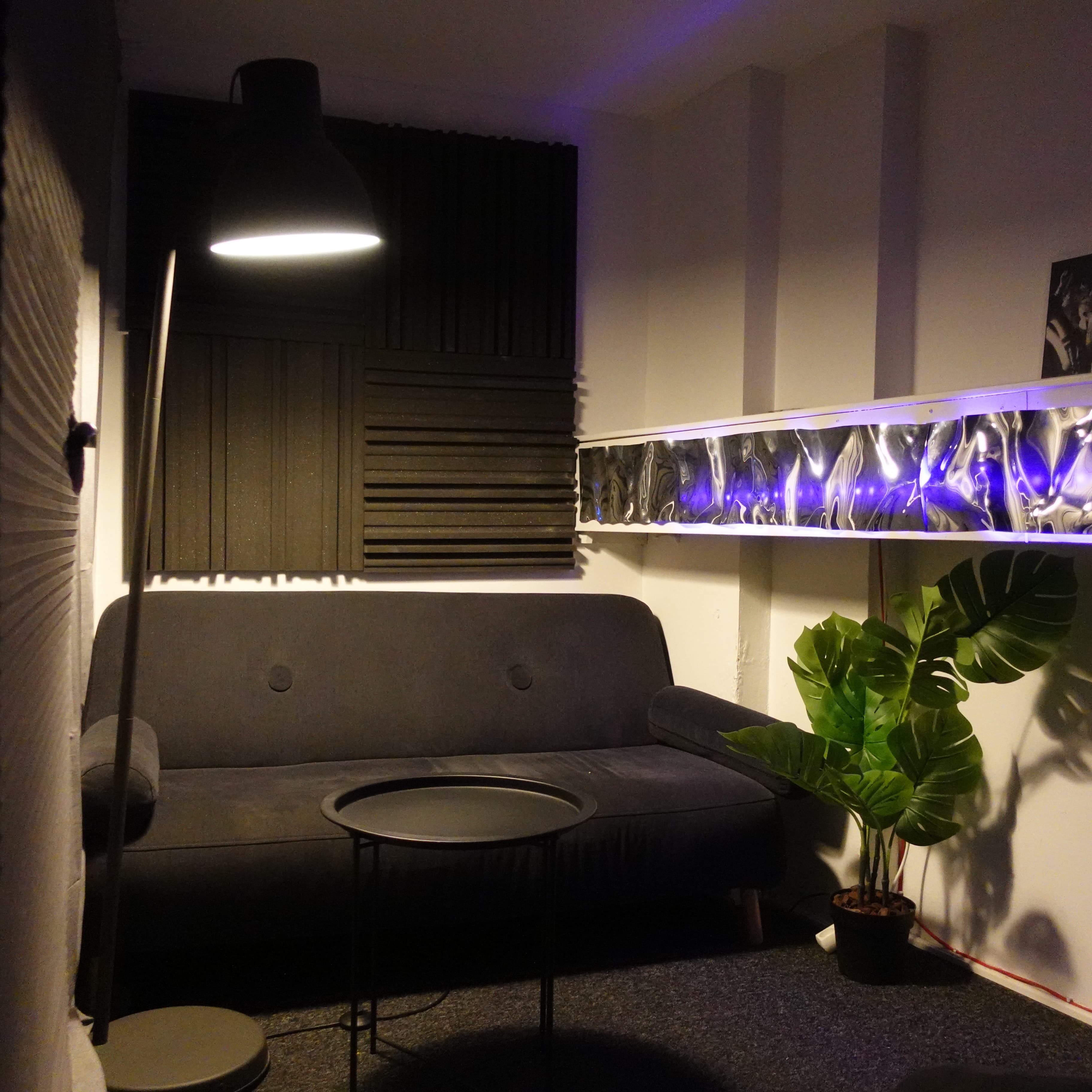 An intimate podcast setup in Studio Seven.